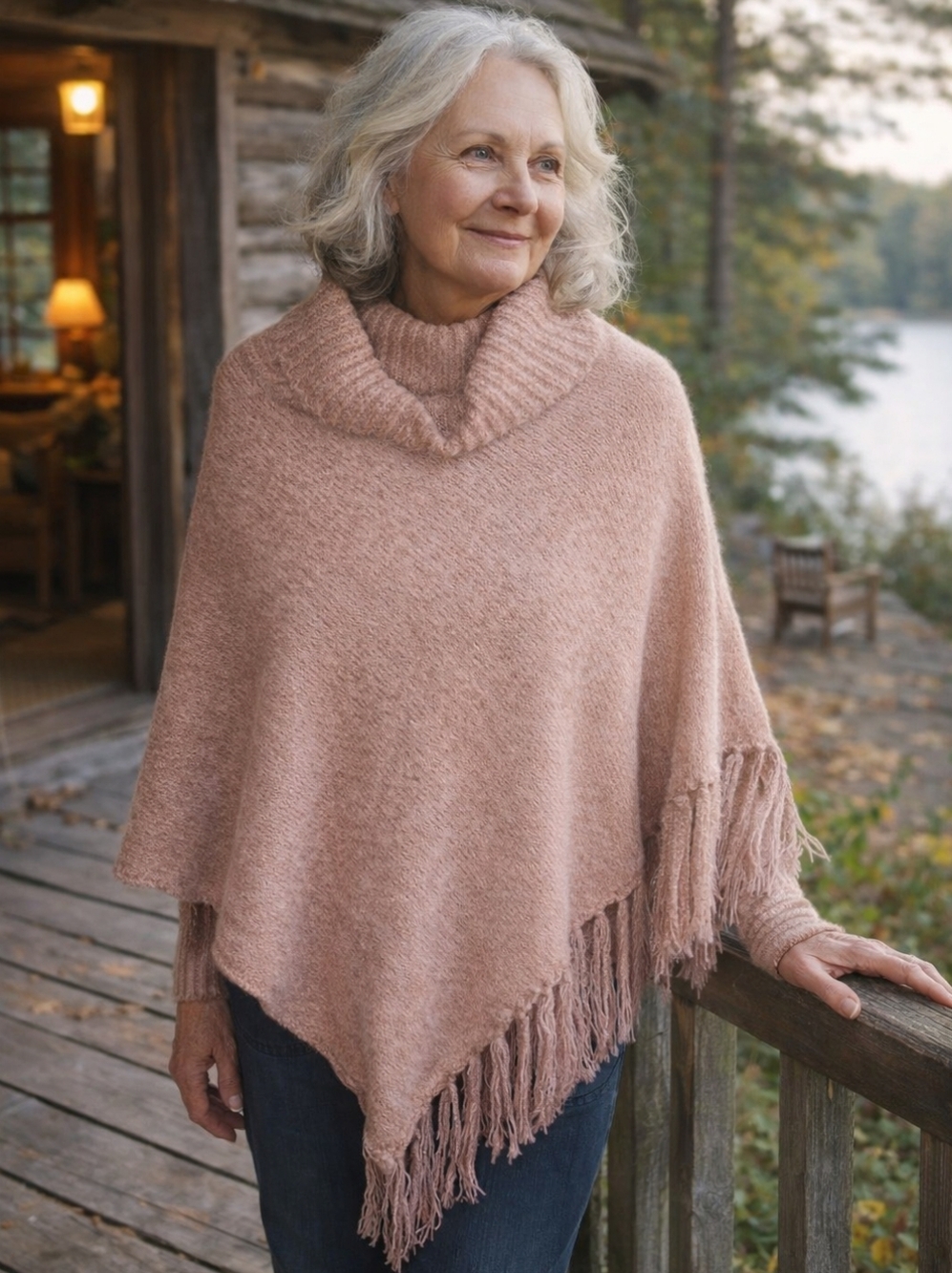 Britts Knits Pink Pullover Poncho O/S Cottagecore Coastal Grandma Cozy Cabin